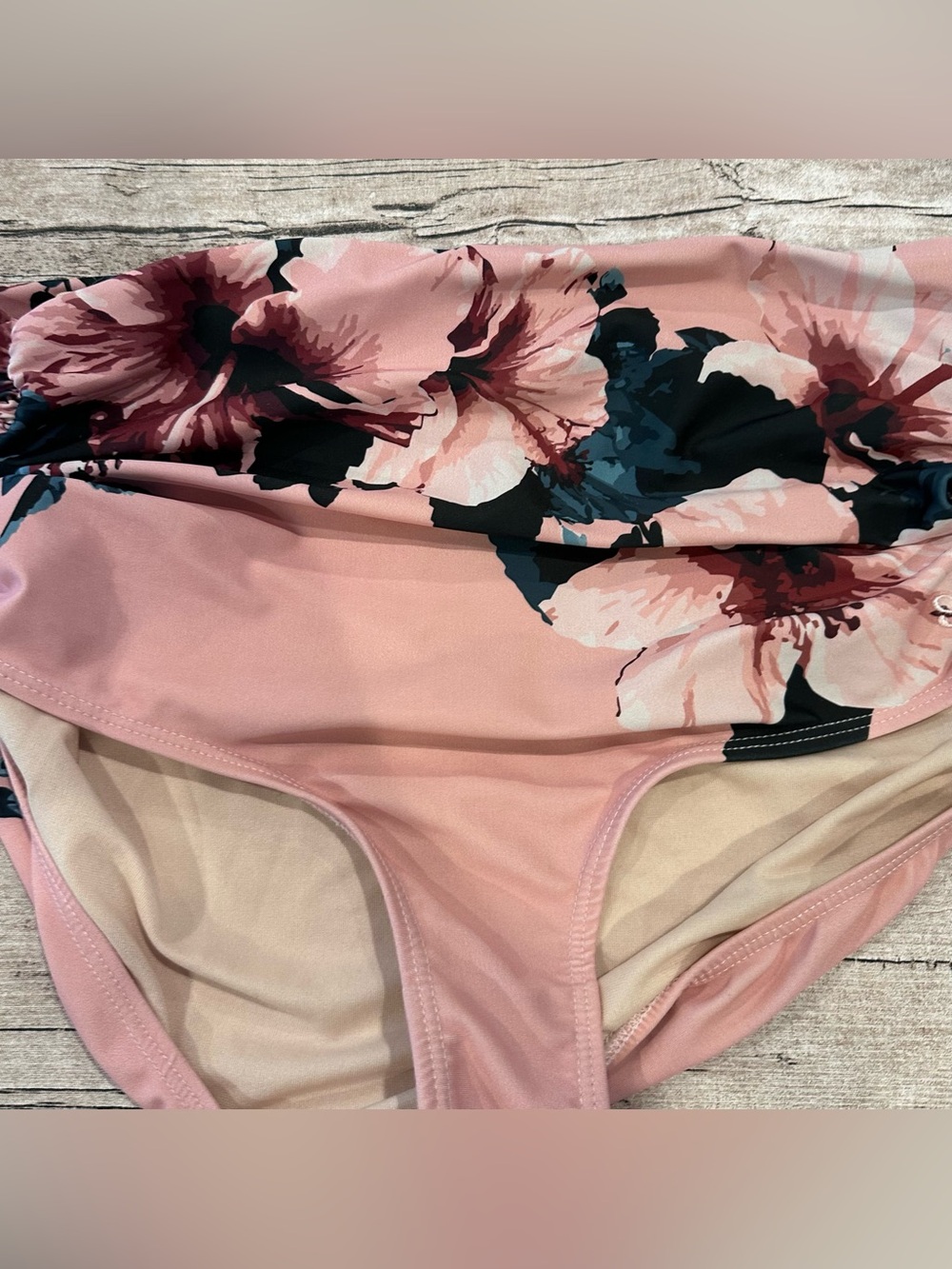 Albion Pink Floral High-Waist Rouched Bikini Bottoms Size Medium - Picture 3 of 8